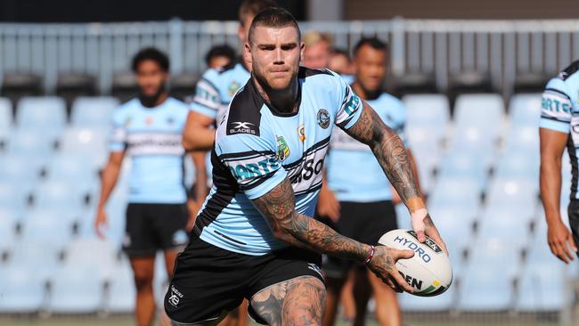 Josh Dugan turned out in a Sharks jersey for the first time. Picture: David Swift.