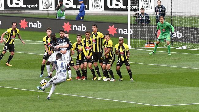 Leroy George fires off a free-kick.