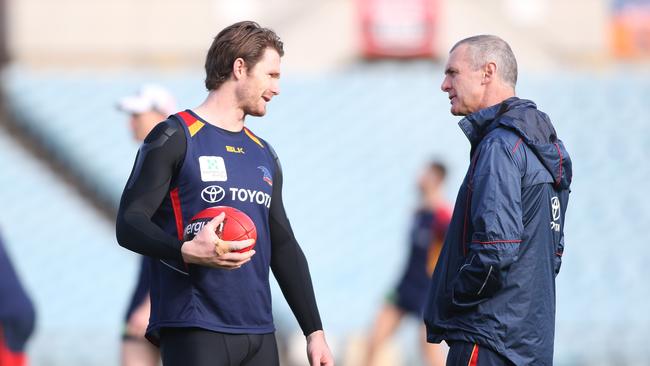Dangerfield with Crows coach Phil Walsh. Picture: Stephen Laffer
