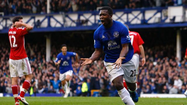 Celebration ... Everton's Ayegbeni Yakubu breaks his scoring drought against Stoke.