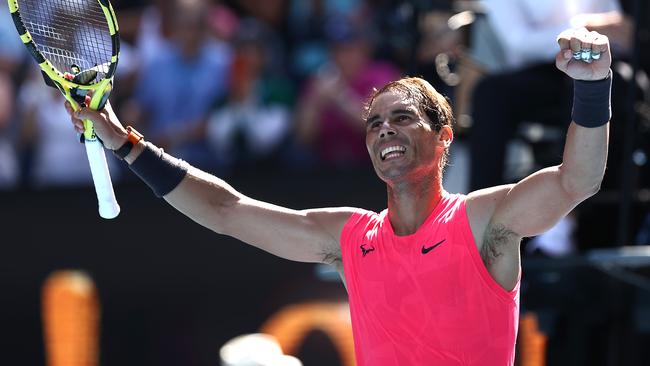 Rafael Nadal celebrates a routine second round win. Picture: Getty Images