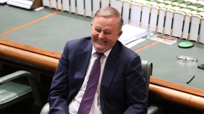 Opposition Leader Anthony Albanese having a good chuckle to his frontbench team. Picture: Kym Smith