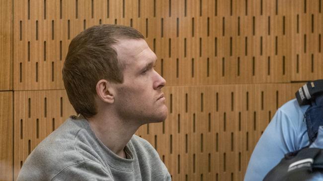 Australian white supremacist Brenton Tarrant attends his third day in court for a sentence hearing in Christchurch. Picture: AFP