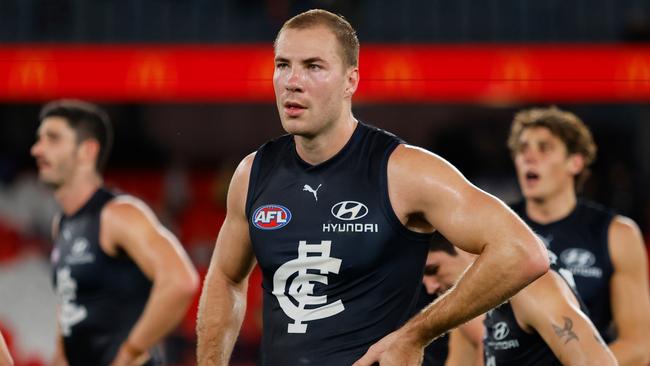 Harry McKay’s goalkicking has come under the microscope. Picture: Dylan Burns/AFL Photos via Getty Images