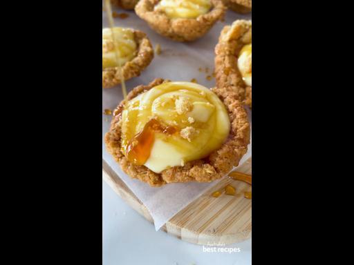 Easy 3-ingredient ANZAC biscuit custard tarts