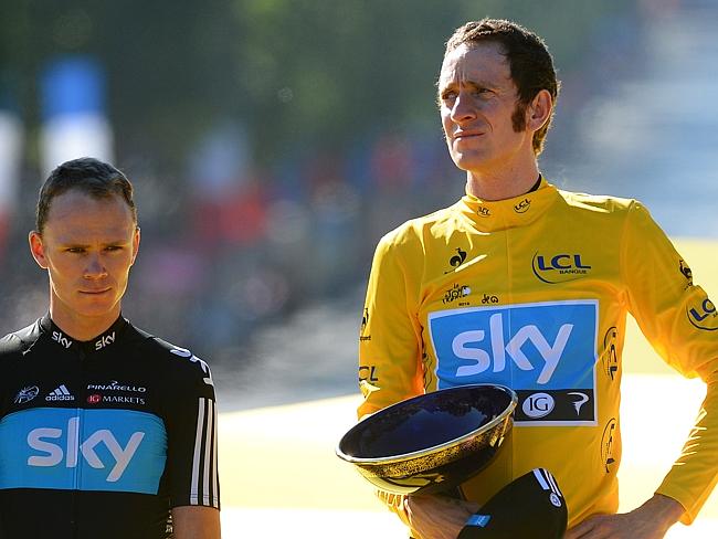 Froome and Wiggins on the podium of the Tour de France in 2012. Picture: Jerome Prevost