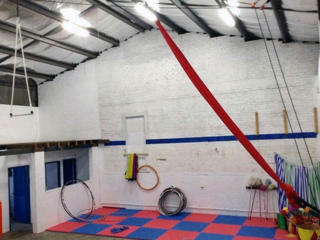 Inside the circus training school in Katoomba run by Therese Cook and her daughter Yyani Cook-Williams. Source: Facebook