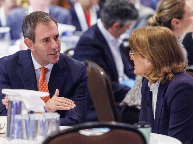 21/11/2023  Treasurer Jim Chalmers with RBA governor Michele Bullock during the ASIC annual forum at the Sofitel in Melbourne. Aaron Francis / The Australian