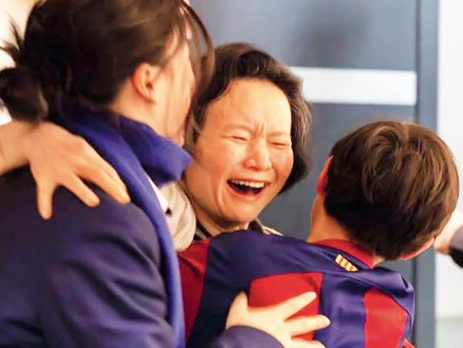 The moment she was reunited with her two children in Australia.