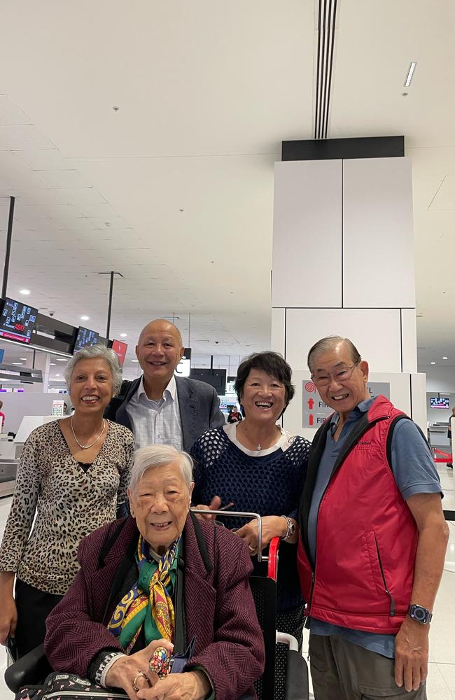 She was born in January 1920 and the airline was founded in November 1920. Pictured with friends and her daughter-in-law Helen (right) and son Dennis (far right).