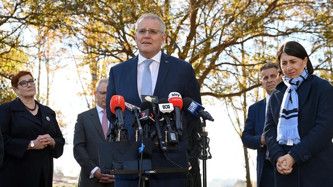 Mr Morrison and Gladys Berejiklian. Picture: NCA NewsWire/Bianca De Marchi