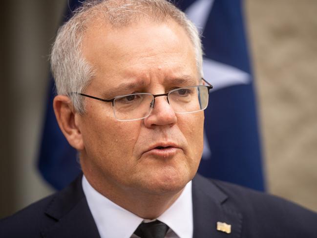 Prime Minister Scott Morrison will convene twice-weekly meetings of the national cabinet for the foreseeable future to get the vaccine rollout program back on schedule. Picture: Julian Andrews