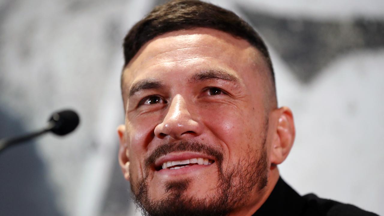 Sonny Bill Williams reacts during a press conference where he is unveiled as a new signing for Toronto Wolfpack