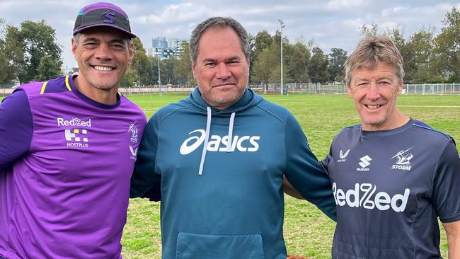 Stephen Kearney, Dave Rennie and Craig Bellamy at Storm’s captain’s run.