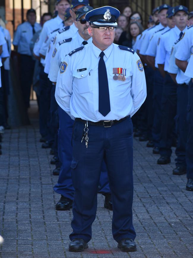 Corrective Services NSW staff at Grafton Correctional Centre take part in a flag-lowering ceremony for the last time on Friday, 17th July, 2020 before the historic site before it officially closed on August 5.