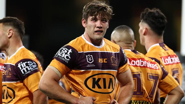 Patrick Carrigan looks on after the Roosters scored another try. Picture: Getty Images