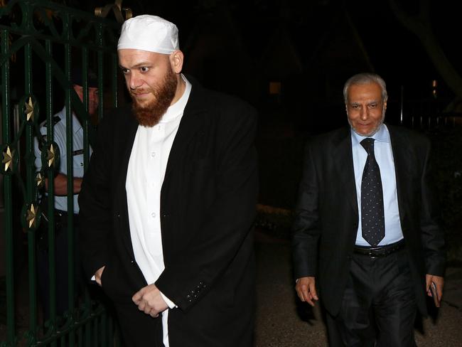 Sheikh Shady Alsuleiman and Grand Mufti Dr Ibrahim Abu Mohammed leave the Kirribilli house dinner hosted by Malcolm Turnbull. Picture: James Croucher