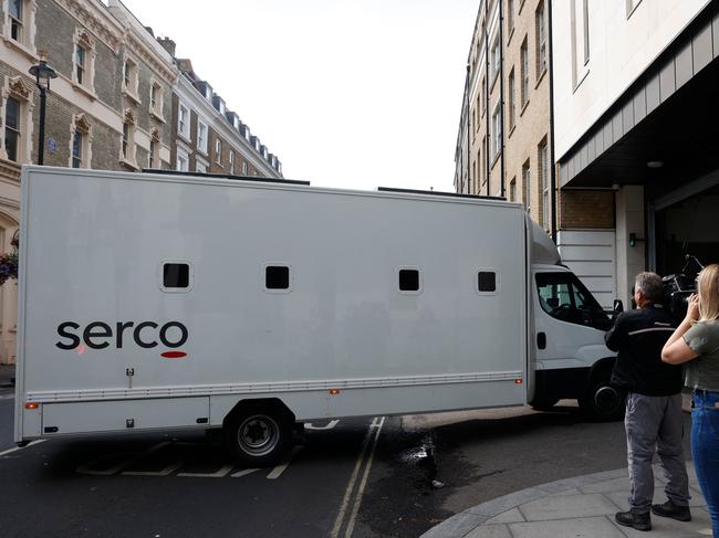 Journalists film a van believed to be transporting Jaswant Singh Chail arriving at the Westminster Magistrates' Court, in London. Picture: AFP