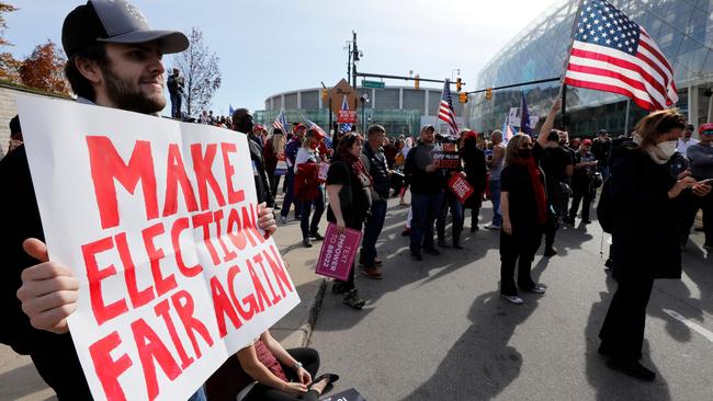 Supporters of US President Donald Trump demonstrate outside of the TCF Center in Detroit. Picture: AFP