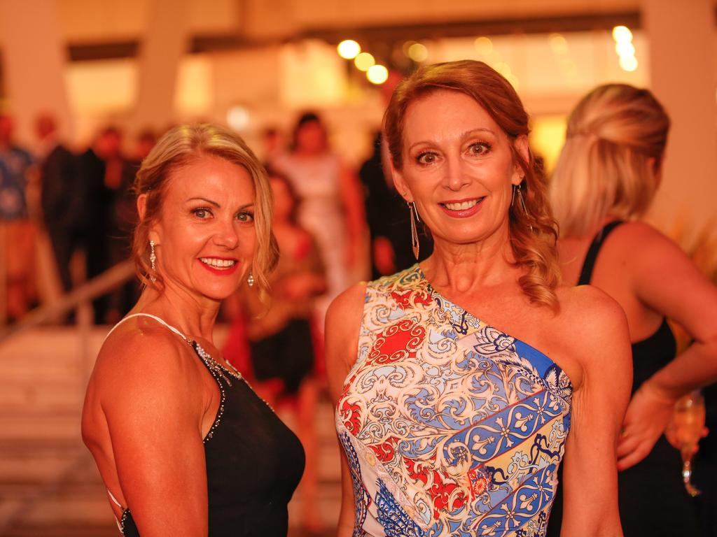 Darleen Getty and Helga Moss at the Great Northern Darwin Cup Gala Ball at Mindil Beach Casino Resort. Picture GLENN CAMPBELL