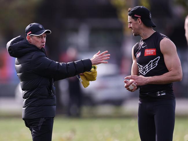 Collingwood coach Craig McRae and Pendlebury. Picture: Michael Klein.