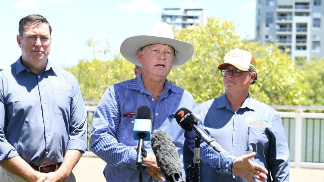 Herbert River district cane grower Robert Lyon speaks to the media in their appeal to the Prime Minister for Category D disaster grants to be given to flood-affected farmers. Picture: Shae Beplate.