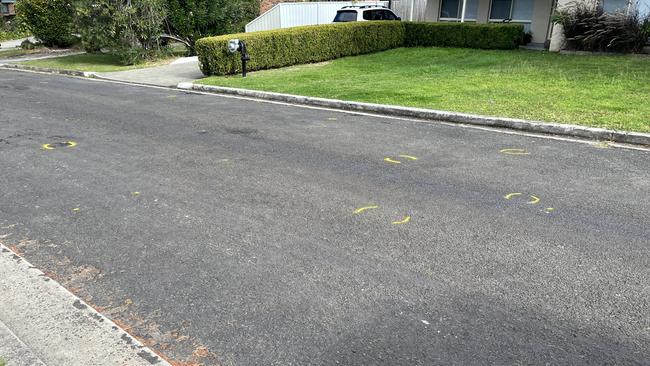 Markings on the road by NSW Police crash investigators.