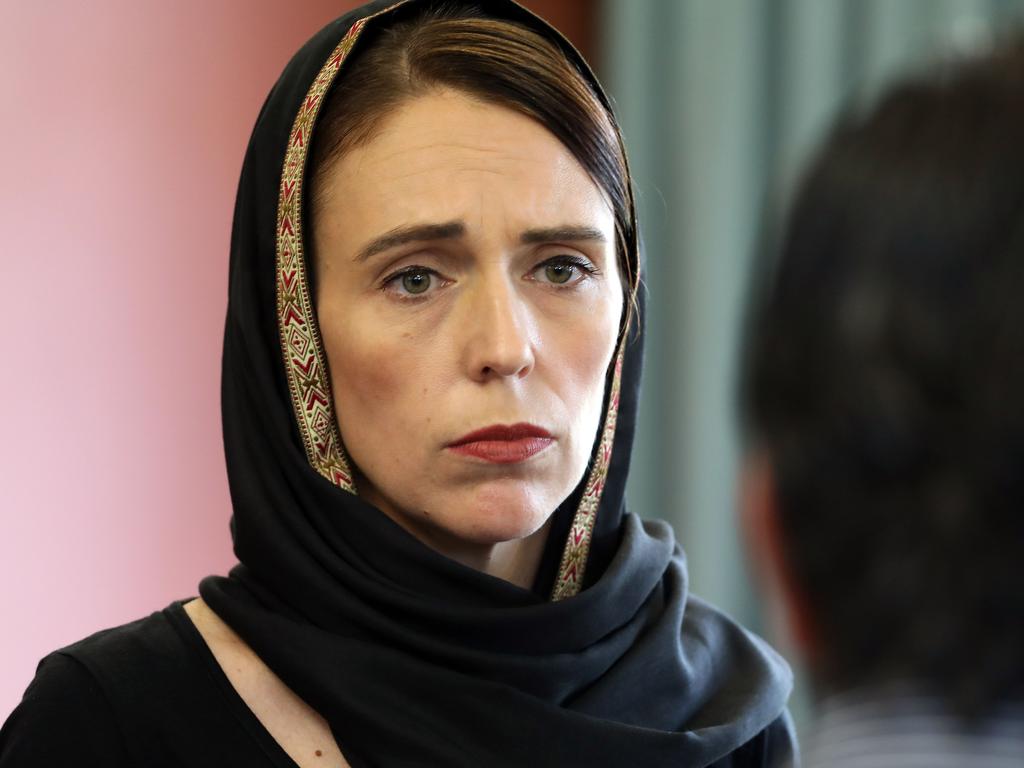 Prime Minister Jacinda Ardern meeting with the representatives of the refugee centre during a visit to the Canterbury Refugee Centre in Christchurch after the attack. Picture: OFFICE OF PRIME MINITER NEW ZEALAND / AFP.