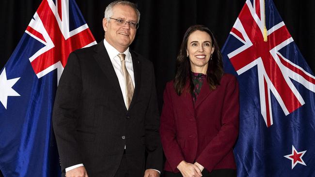 Scott Morrison and New Zealand Prime Minister Jacinda Ardern in Queenstown on Monday. Picture: AFP