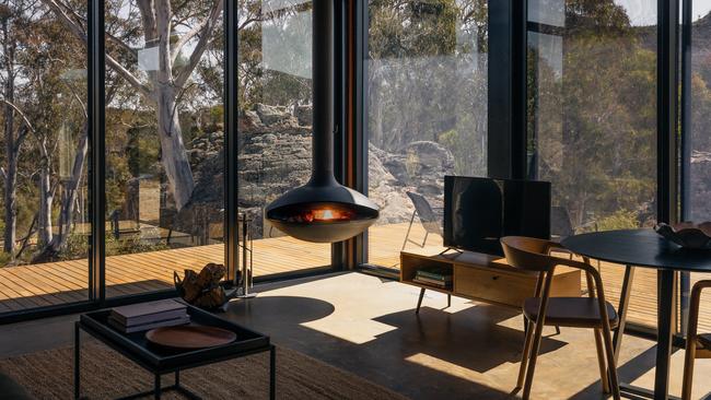 The suspended Aurora fireplace in the living area. Picture: Lee Besser