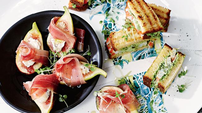 Neale and David enjoy cooking with fresh produce such as these figs and prosciutto and crab sandwiches.