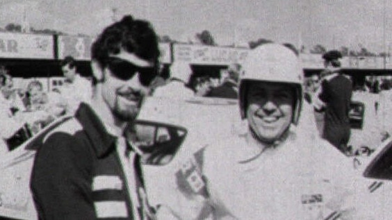 A young Peter Brock with co-driver Des West on debut in 1969.