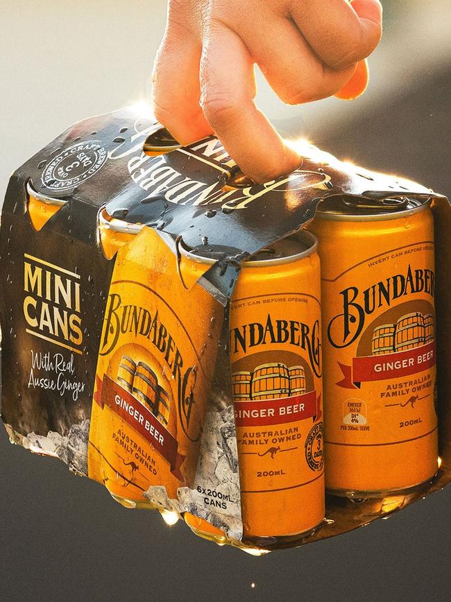 Cans of Bundaberg Brewed Drinks’ ginger beer.