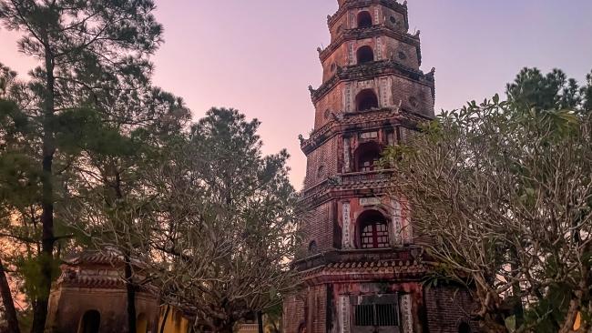 Thien Mu Pagoda sits alongside Hue's Perfume River.