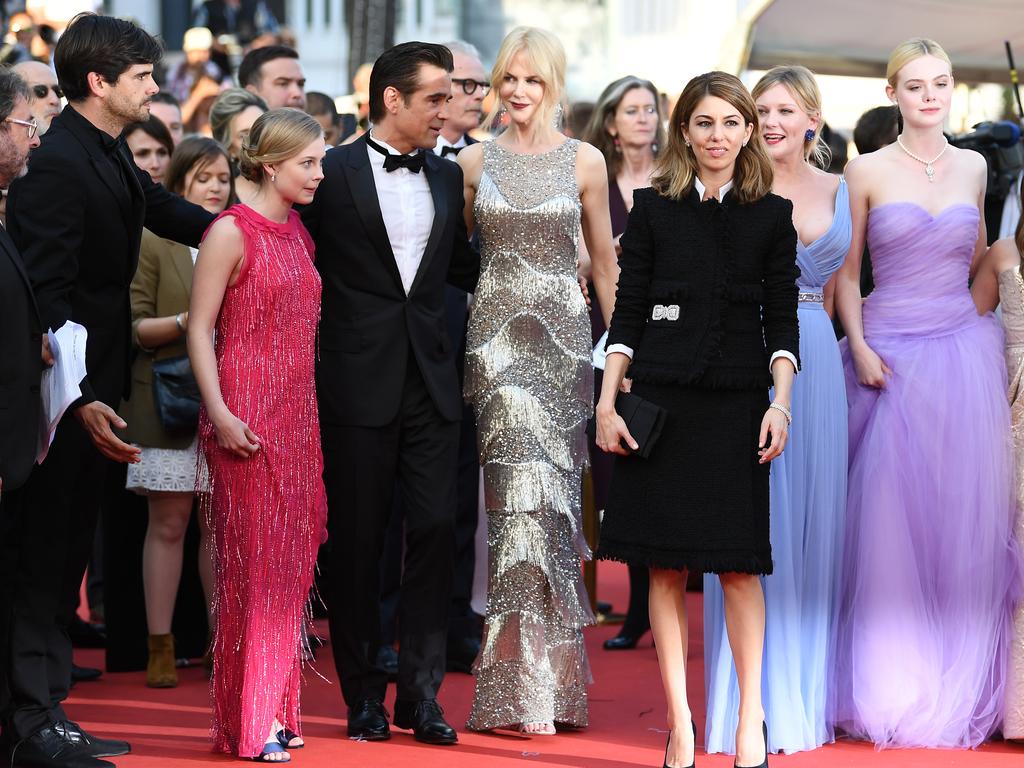 Angourie Rice, Colin Farrell, Nicole Kidman, director Sofia Coppola, Kirsten Dunst, Elle Fanning, Addison Riecke and Youree Henley attend the “The Beguiled” screening during the 70th annual Cannes Film Festival at Palais des Festivals on May 24, 2017 in Cannes, France. Picture: Getty