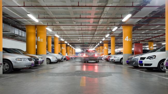 An underground car park with plenty of reverse parking perfection.