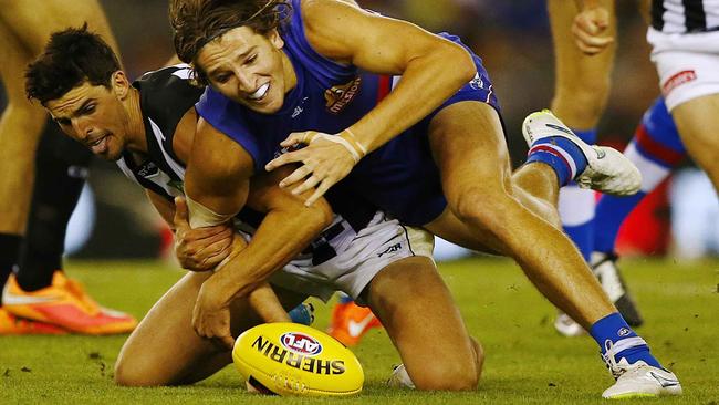 The Bulldogs were ferocious against Collingwood in a NAB Challenge game in 2015 after a stirring pre-game address from Luke Beveridge. Picture: Wayne Ludbey