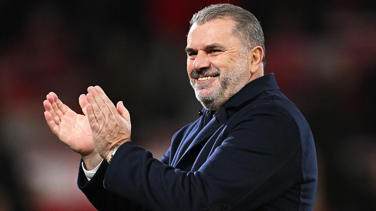 NOTTINGHAM, ENGLAND - DECEMBER 15: Ange Postecoglou, Manager of Tottenham Hotspur, acknowledges the fans following the Premier League match between Nottingham Forest and Tottenham Hotspur at City Ground on December 15, 2023 in Nottingham, England. (Photo by Shaun Botterill/Getty Images)