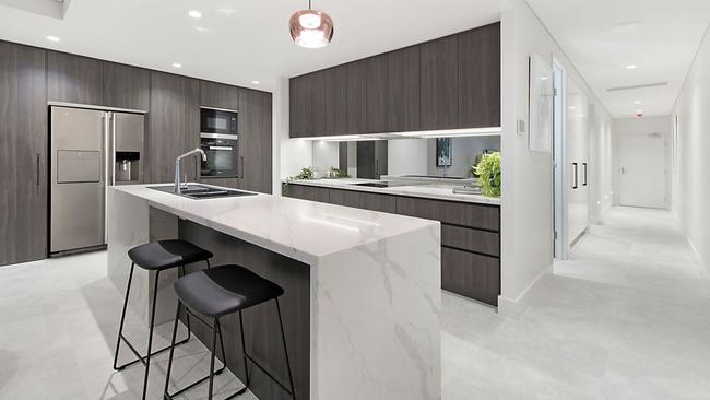 A kitchen in the Bathers Beachside apartments at Margate. 