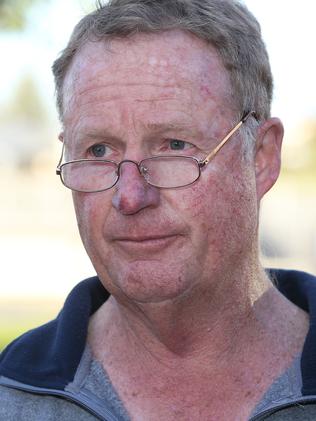 Geoff Berg speaks to the media at his Victor Harbor property, about his son Damian Berg. Picture: Stephen Laffer