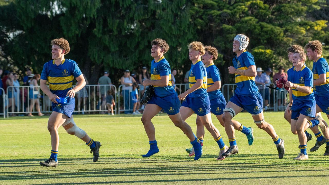 TGS celebrate their win. 2024 O'Callaghan Cup at Downlands College. Photo by Nev Madsen