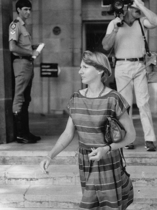 Verna Burnard leaves the court building in 1985.