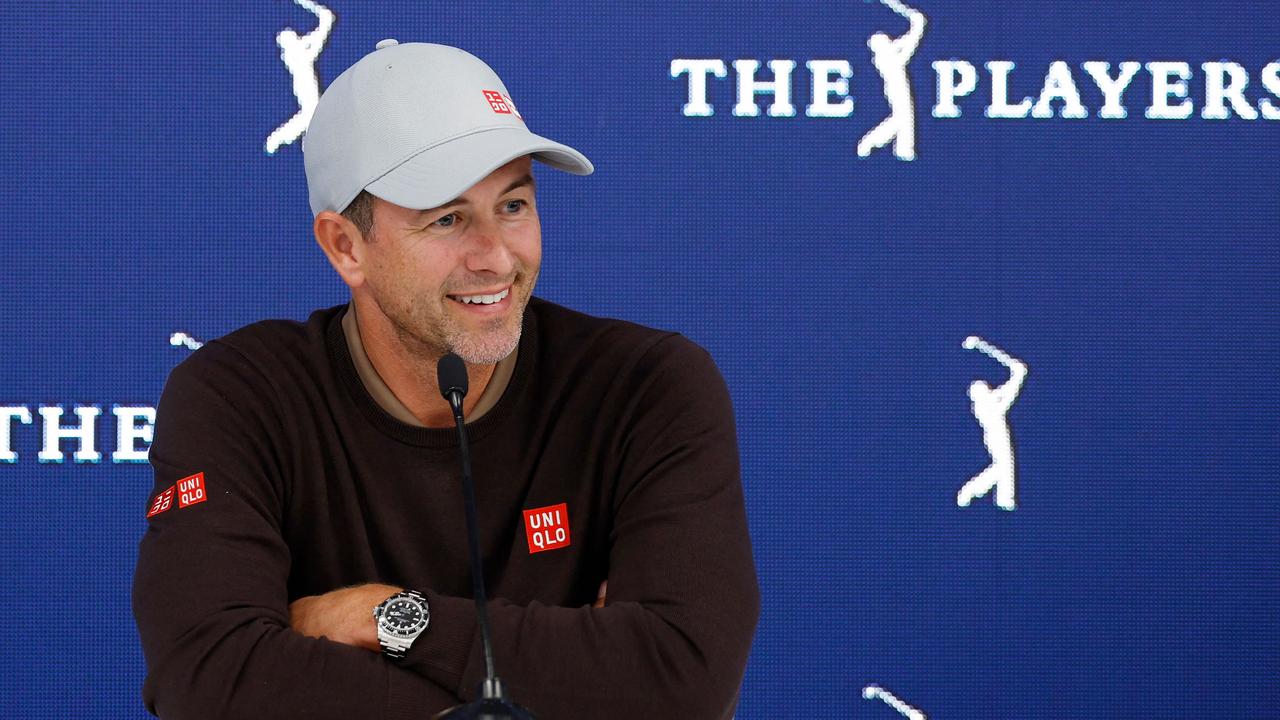 Adam Scott looks forward to crossing paths with Australia’s latest US PGA Tour winner Karl Vilips. Picture: Cliff Hawkins / Getty Images North America / Getty Images via AFP