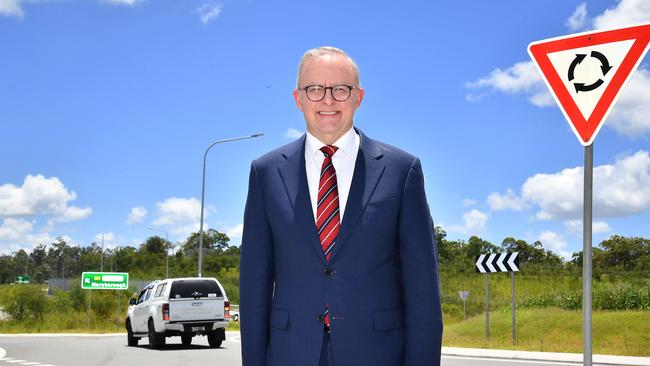 Anthony Albanese on Noosa road beside the Bruce Highway. Picture: NewsWire / John Gass