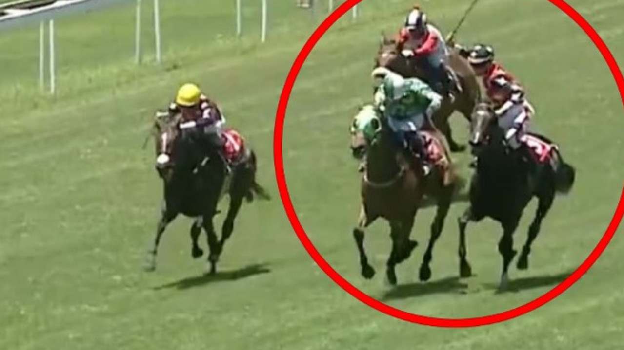 Jockey whips rival in shocking scenes