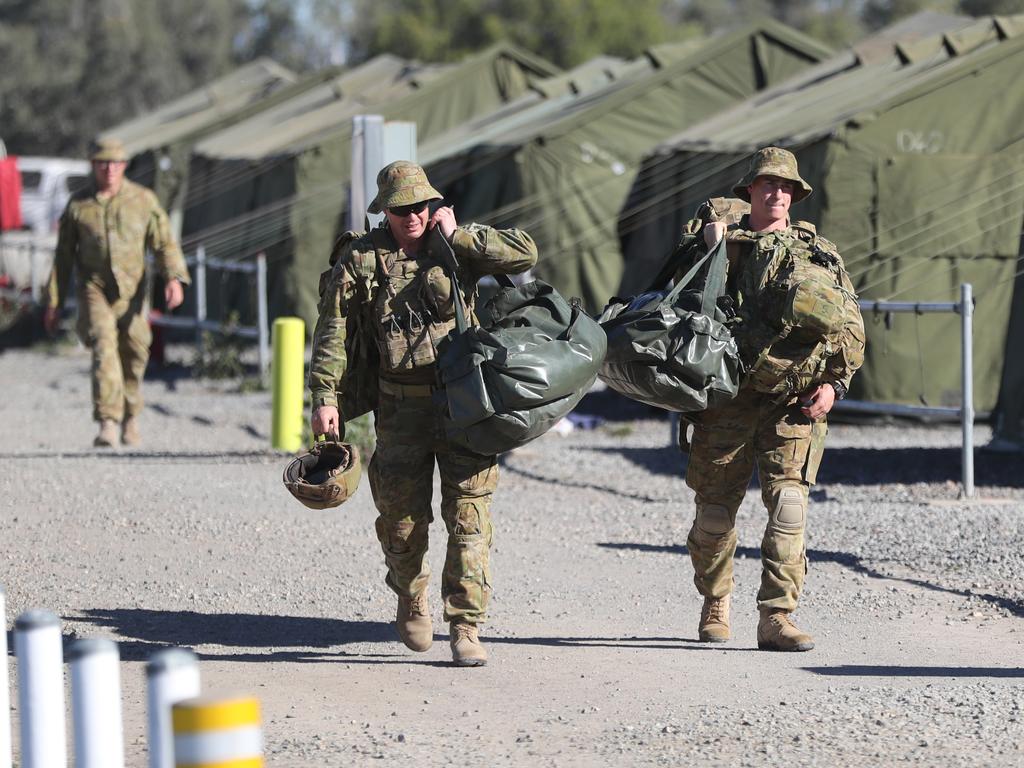 Australian and American troops on the ground at Camp Rockhampton. Pic Peter Wallis