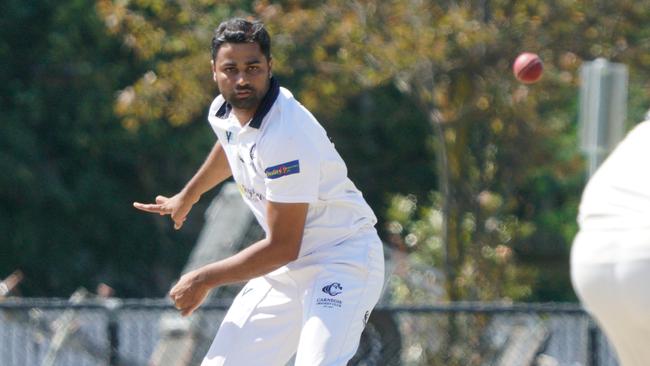 Cricket Southern Bayside, Division 1: Carnegie v Parkdale United played at Koornang Park, Carnegie. Carnegie bowler Saumil Patel. Picture: Valeriu Campan