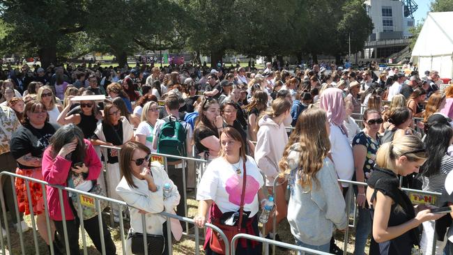 Taylor Swift fans in Melbourne on Thursday ahead of her concert at the MCG. Picture: David Crosling