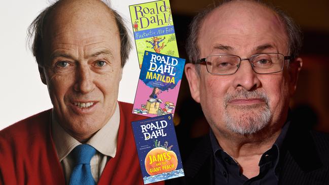 Authors Roald Dahl and Salman Rushdie.