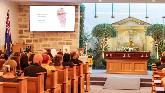 Mourners attend the funeral of slain pediatrician Dr Michael Yung at Berry’s Funeral Home on Magill Rd in Norwood. Picture: Russell Millard